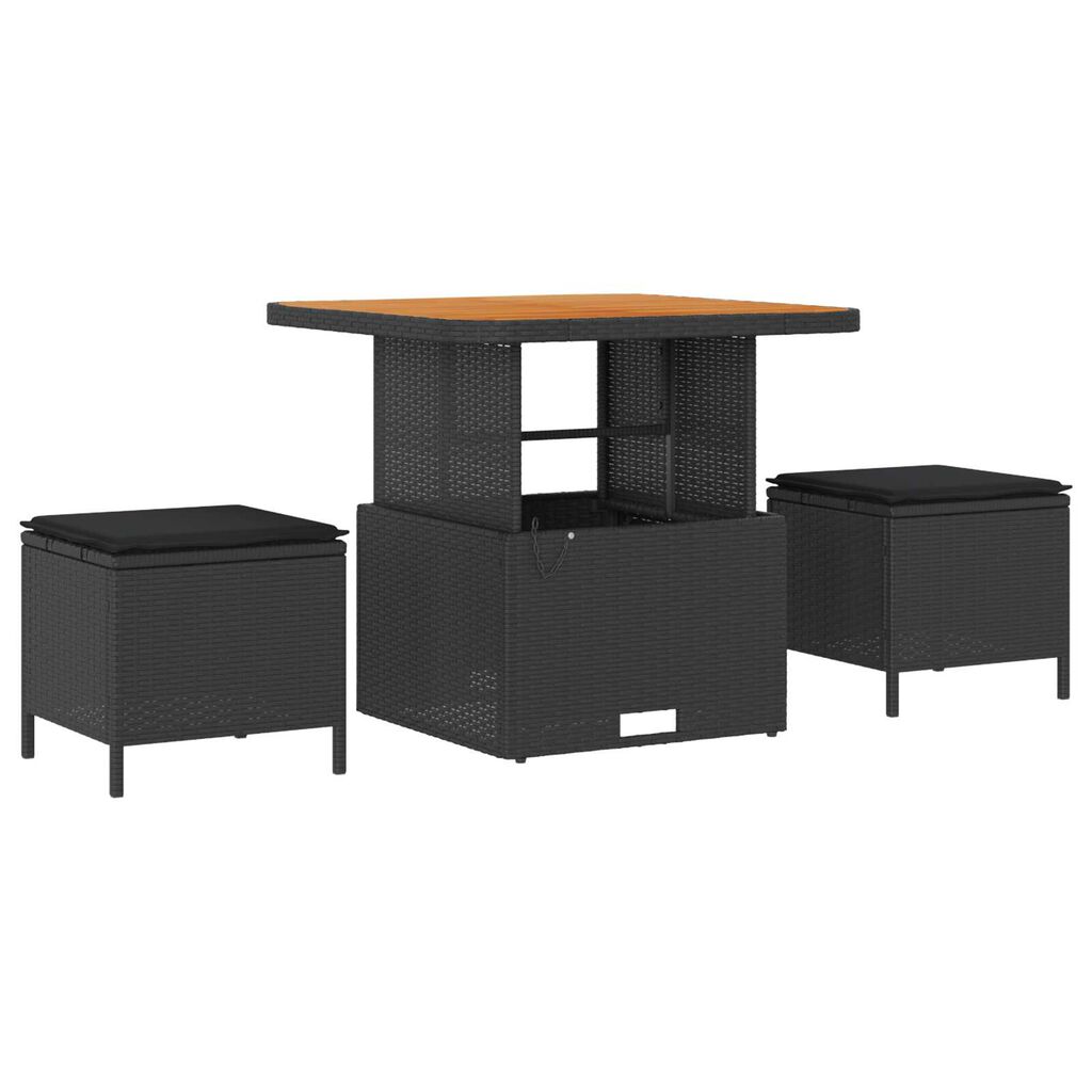 vidaXL Garden Dining Set 3 pcs Black Poly rattan