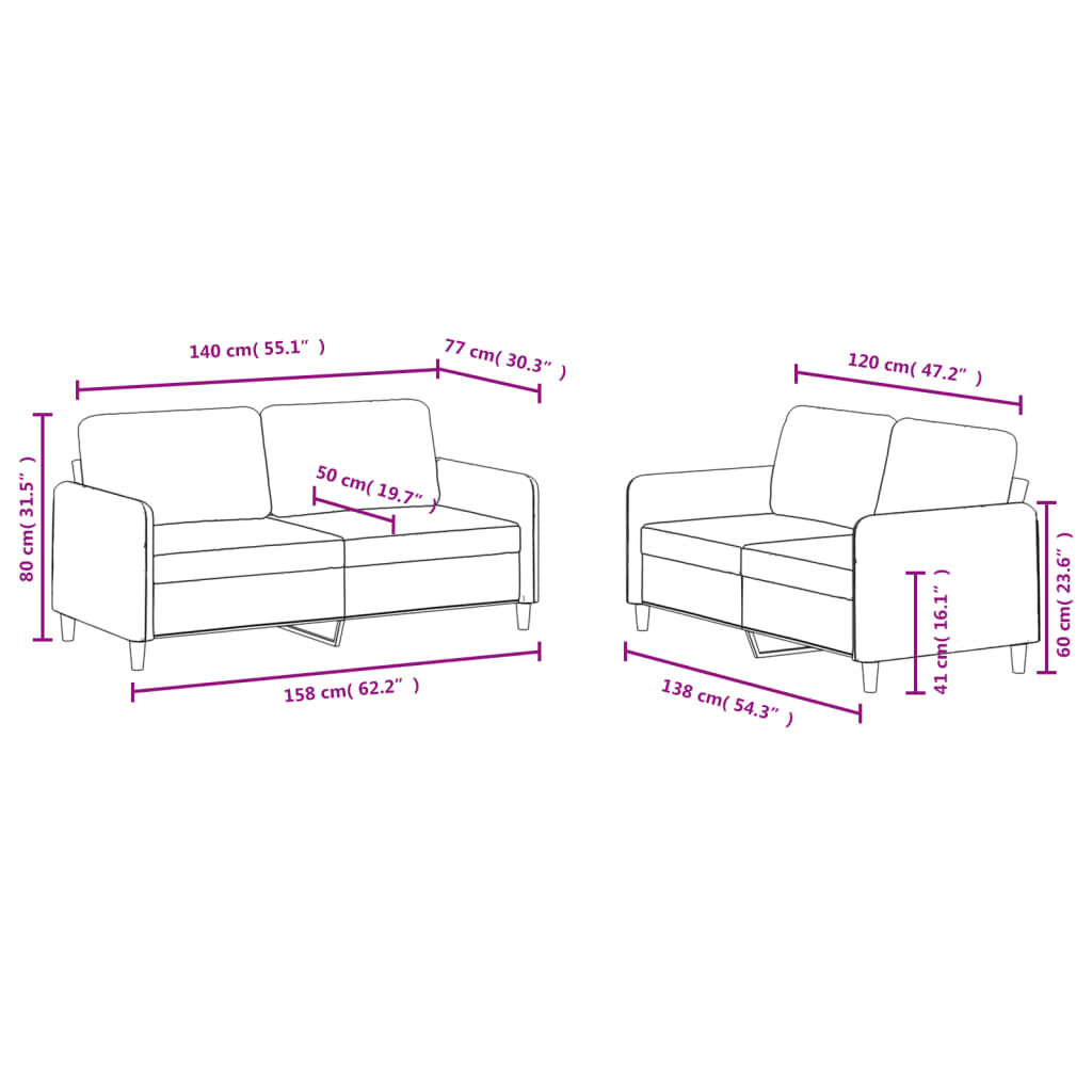 vidaXL 2 Piece Sofa Set Dark Green Velvet
