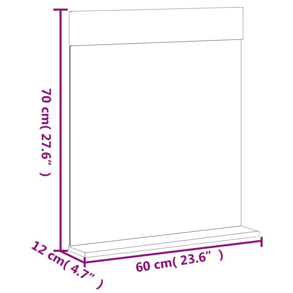 vidaXL Bathroom Mirror with Shelf BERG White 60x12x70 cm Solid Wood