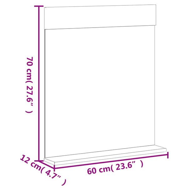 vidaXL Bathroom Mirror with Shelf BERG White 60x12x70 cm Solid Wood