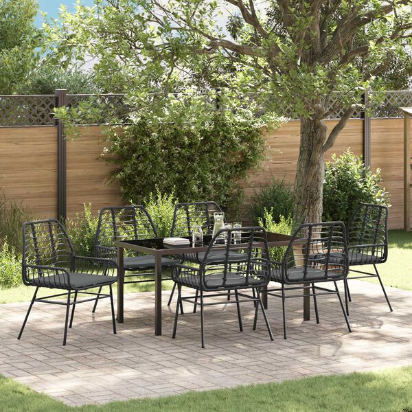 vidaXL Garden Dining Set 7 pcs Black Poly Rattan