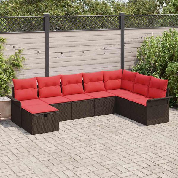 vidaXL Garden Sofa Set with Cushion 8 pcs Brown and Red Poly Rattan