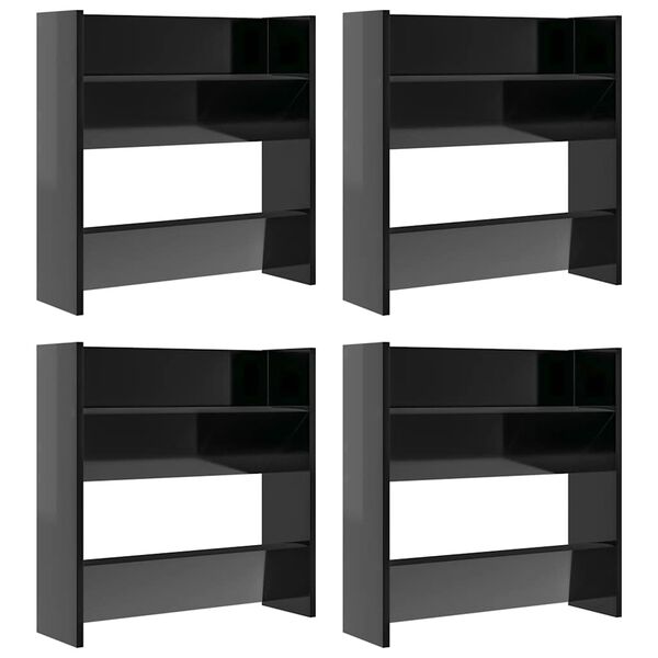 vidaXL Wall Shoe Cabinets 4 pcs High Gloss Black 60x18x60 cm Engineered Wood