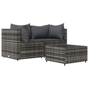 vidaXL 3 Piece Garden Lounge Set with Cushions Grey Poly Rattan
