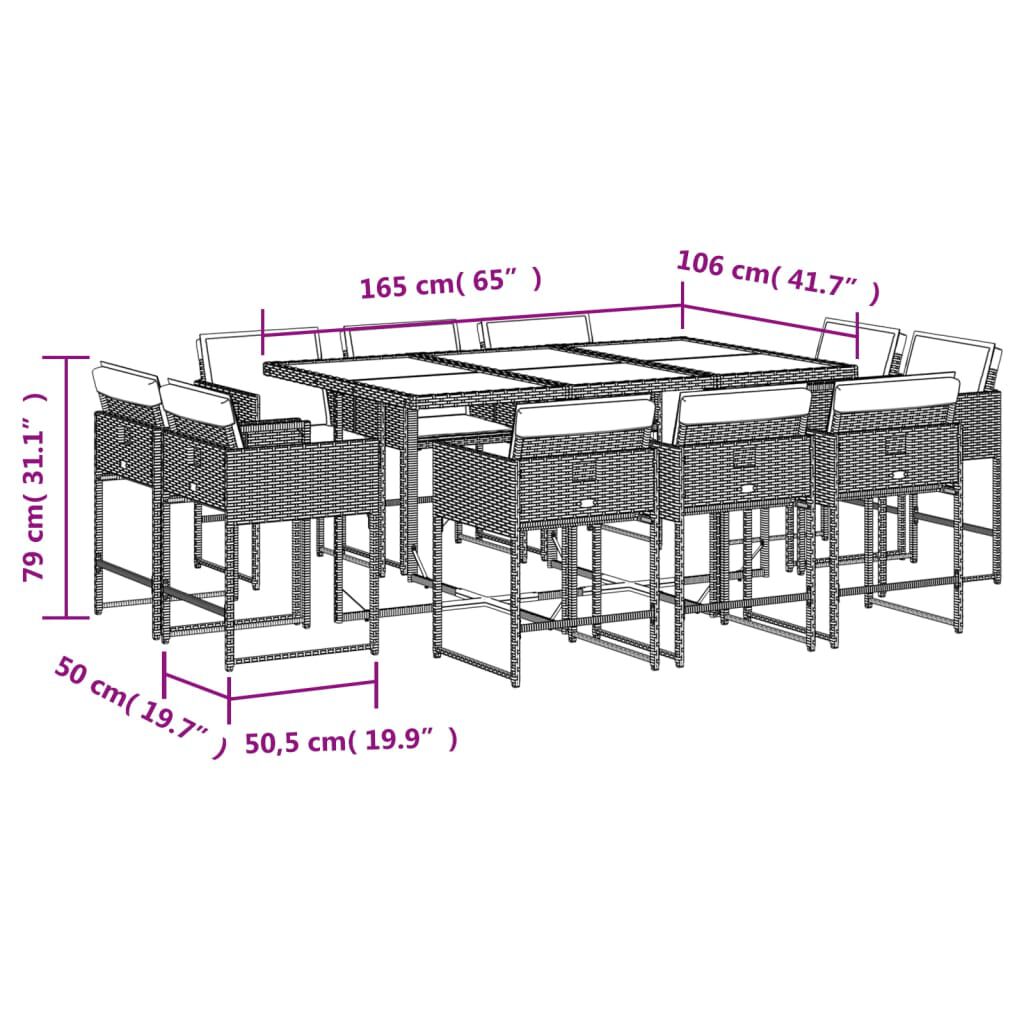 vidaXL 11 Piece Garden Dining Set with Cushions Black Poly Rattan