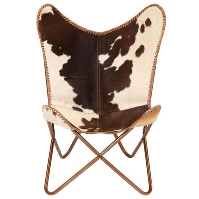 vidaXL Butterfly Chair Brown and White Genuine Goat Leather