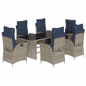 vidaXL 7 Piece Garden Dining Set with Cushions Grey Poly Rattan