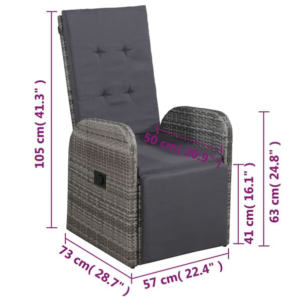 vidaXL 3 Piece Bistro Set with Cushions Poly Rattan Grey
