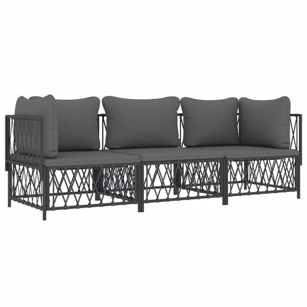 vidaXL 3 Piece Garden Lounge Set with Cushions Anthracite Steel