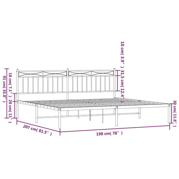 vidaXL Metal Bed Frame without Mattress with Headboard White 193x203cm