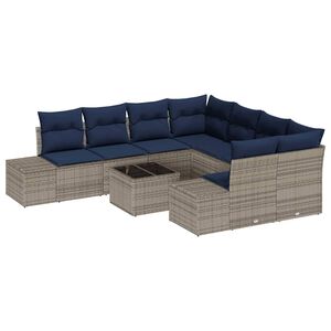 vidaXL Sofa Set with Cushion 9 pcs Grey Poly Rattan