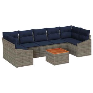 vidaXL Garden Sofa Set with Cushion 8 pcs Grey Poly Rattan