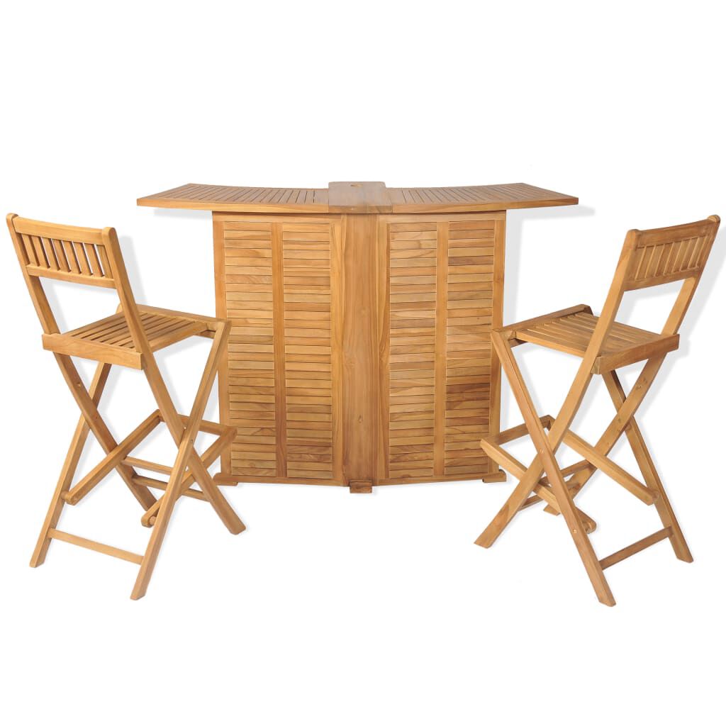 vidaXL 3 Piece Bistro Set with Folding Chairs Solid Teak Wood