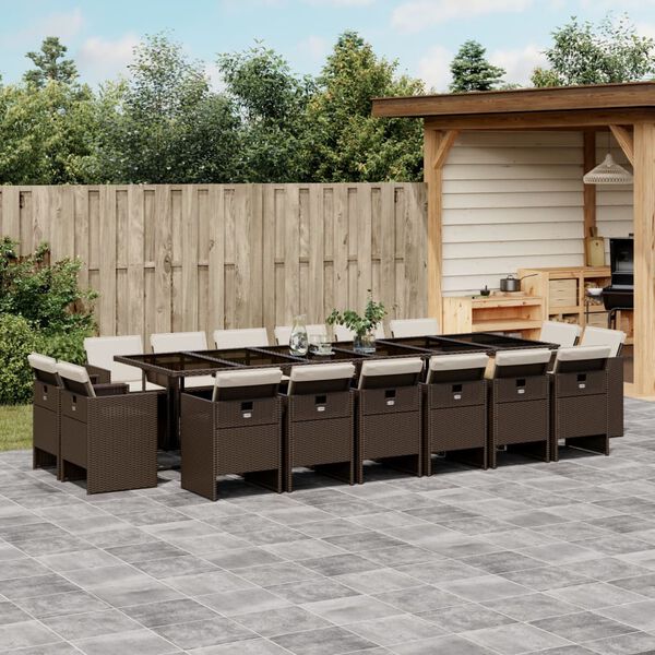 vidaXL 17 Piece Garden Dining Set with Cushions Brown Poly Rattan