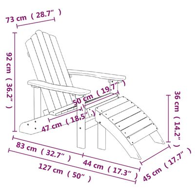 vidaXL Garden Adirondack Chair with Footstool & Table HDPE White