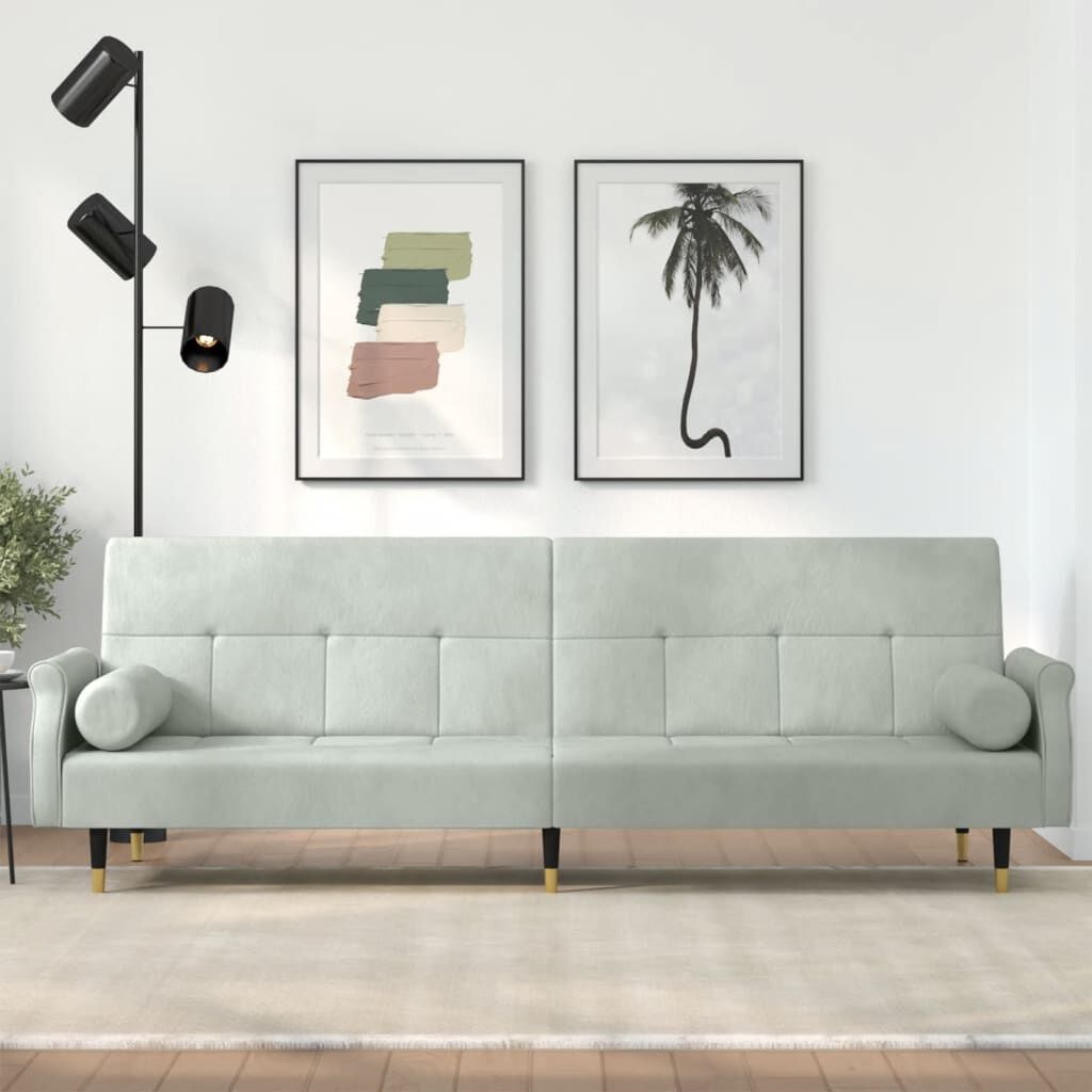 vidaXL Sofa Bed with Cushions Light Grey Velvet