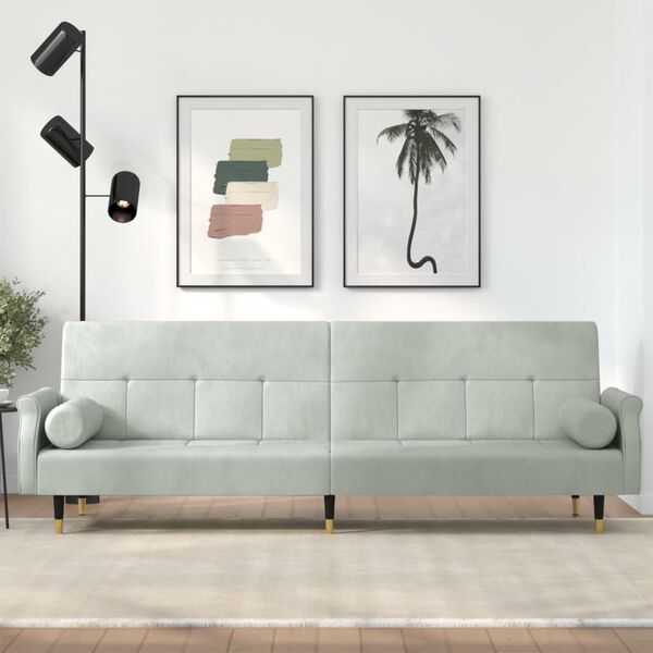 vidaXL Sofa Bed with Cushions Light Grey Velvet