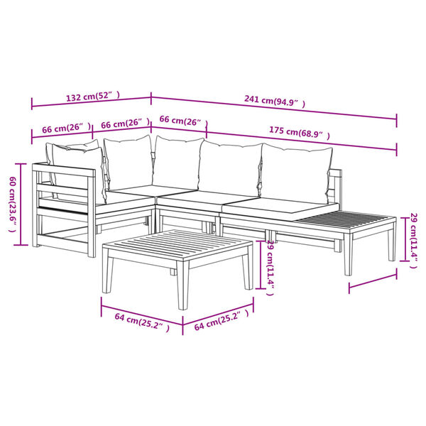 vidaXL 4 Piece Garden Lounge Set with Dark Grey Cushions Acacia Wood
