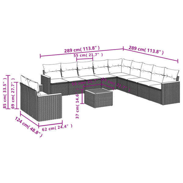vidaXL 12 Piece Garden Sofa Set with Cushions Black Poly Rattan