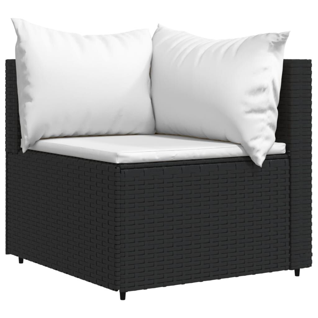 vidaXL Garden Corner Sofa with Cushions Black Poly Rattan