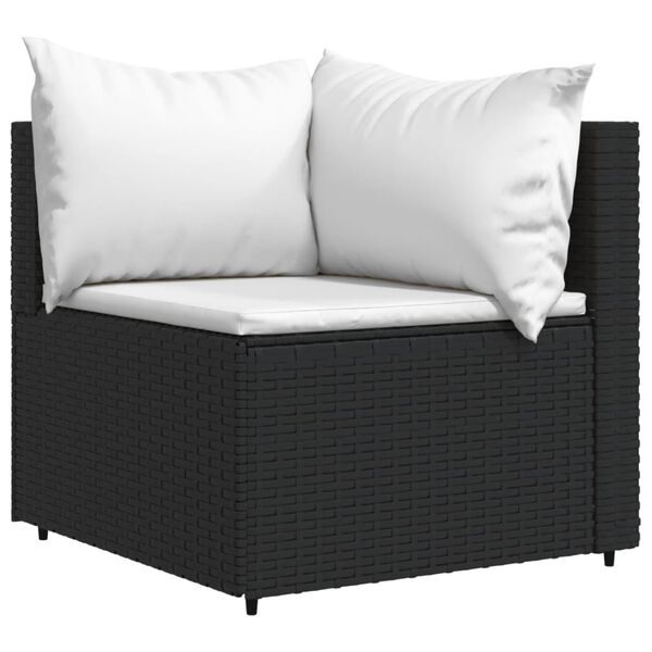 vidaXL Garden Corner Sofa with Cushions Black Poly Rattan