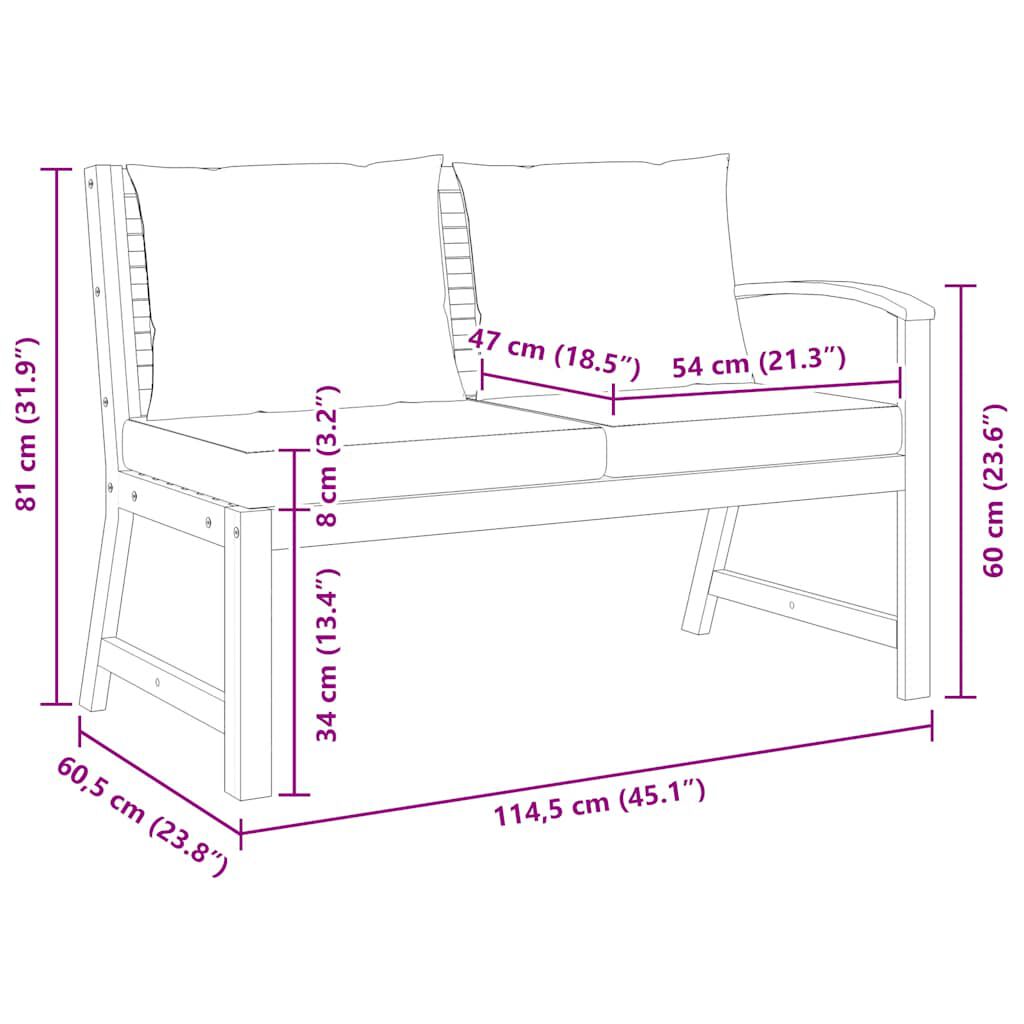 vidaXL Garden Bench 114.5 cm with Dark Grey Cushion Solid Acacia Wood