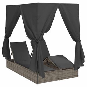 vidaXL Double Sun Lounger with Roof Grey 205 x 129 x 200 cm PE rattan