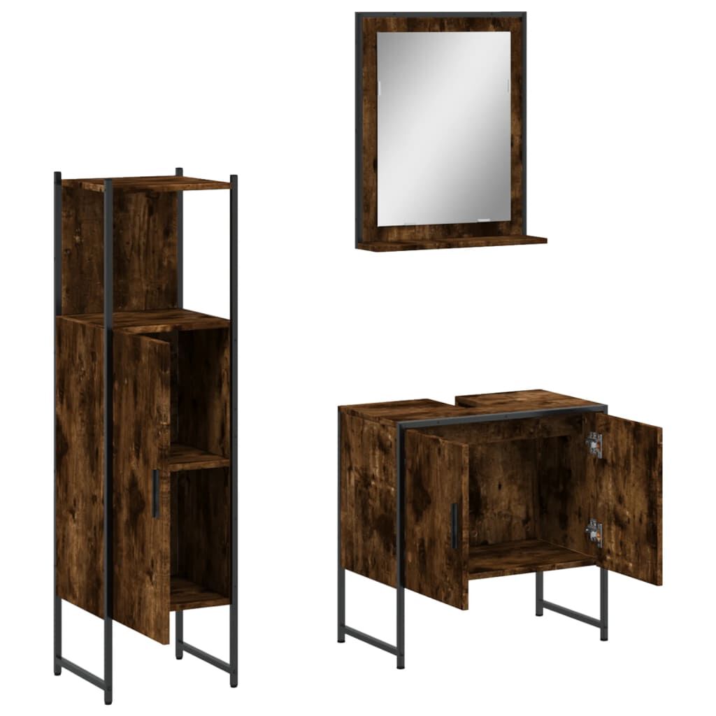 vidaXL 3 Piece Bathroom Cabinet Set Smoked Oak Engineered Wood