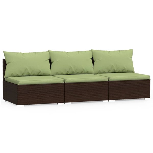 vidaXL 3-Seater Sofa with Cushions Brown Poly Rattan