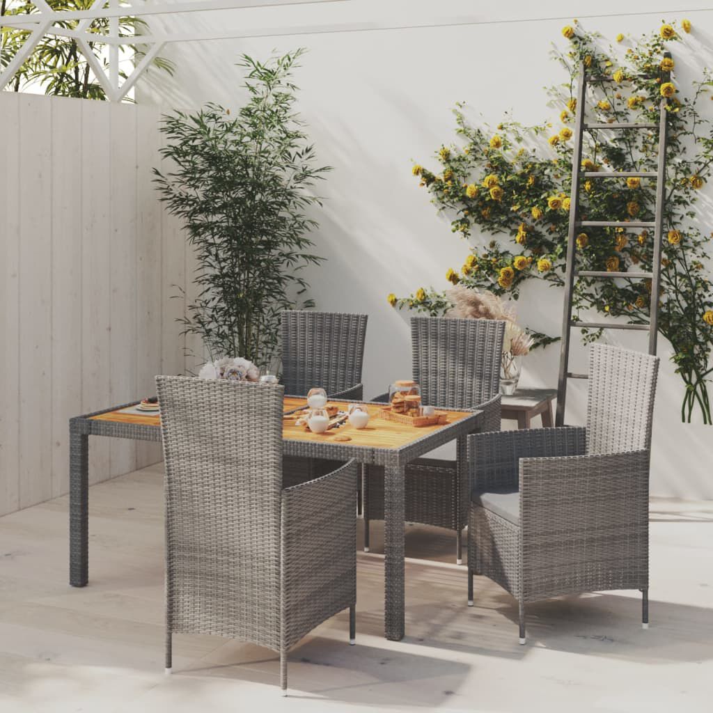 vidaXL 5 Piece Outdoor Dining Set with Cushions Poly Rattan Grey