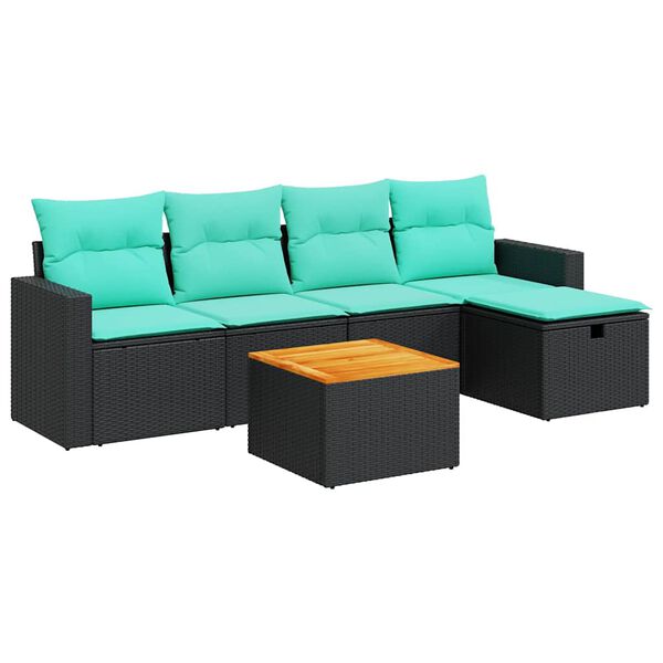 vidaXL 6 Piece Garden Sofa Set with Cushions Black Poly Rattan