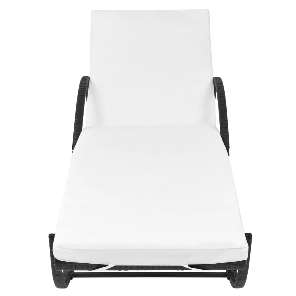 vidaXL Sun Loungers 2 pcs with Table Poly Rattan Black (42884+42886)