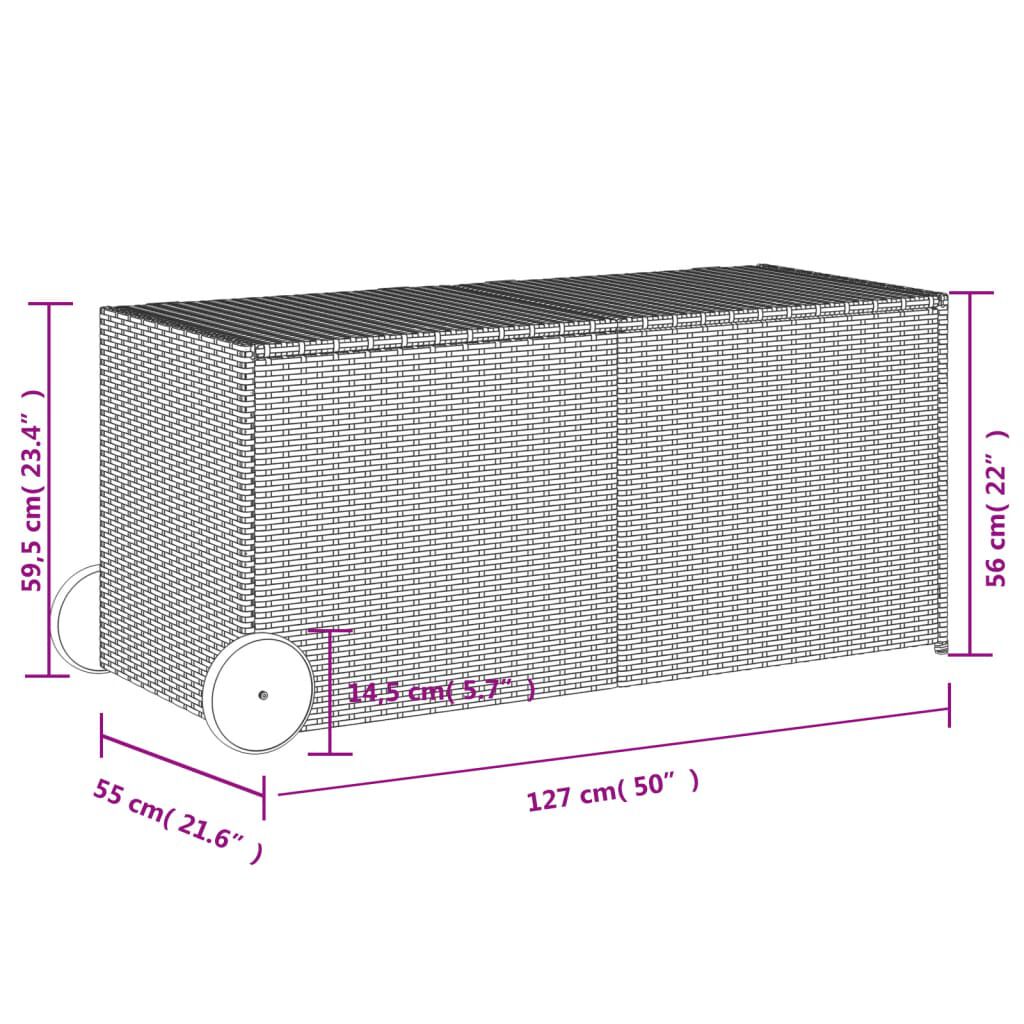 vidaXL Garden Storage Box with Wheels Black 283L Poly Rattan