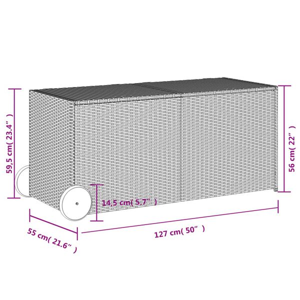vidaXL Garden Storage Box with Wheels Black 283L Poly Rattan