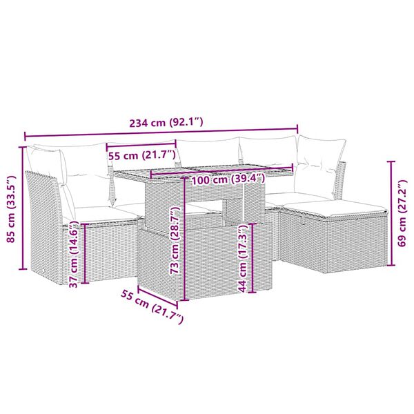vidaXL 6 Piece Garden Sofa Set with Cushions Beige Poly Rattan