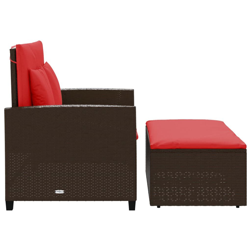 vidaXL Garden Sofa with Cushions 2-Seater Brown Poly Rattan
