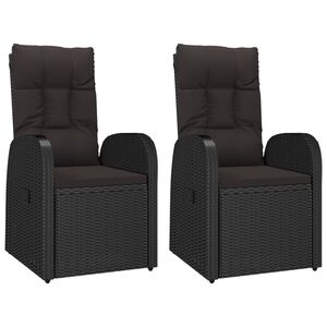 vidaXL Reclining Garden Chairs 2 pcs with Cushions Poly Rattan Black