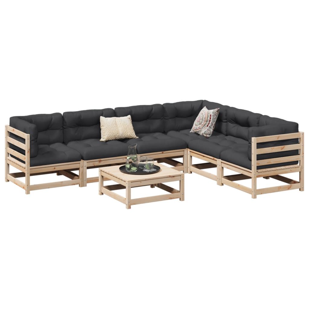 vidaXL 7 Piece Garden Sofa Set with Cushions Solid Wood Pine