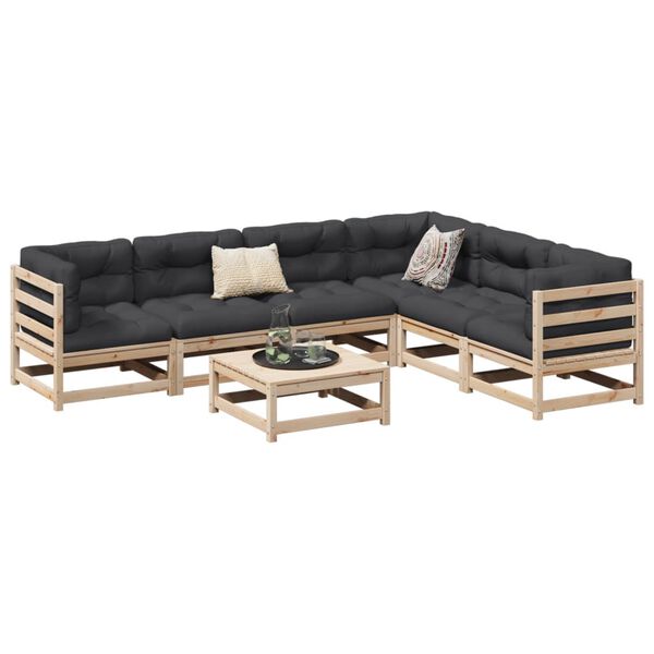vidaXL 7 Piece Garden Sofa Set with Cushions Solid Wood Pine