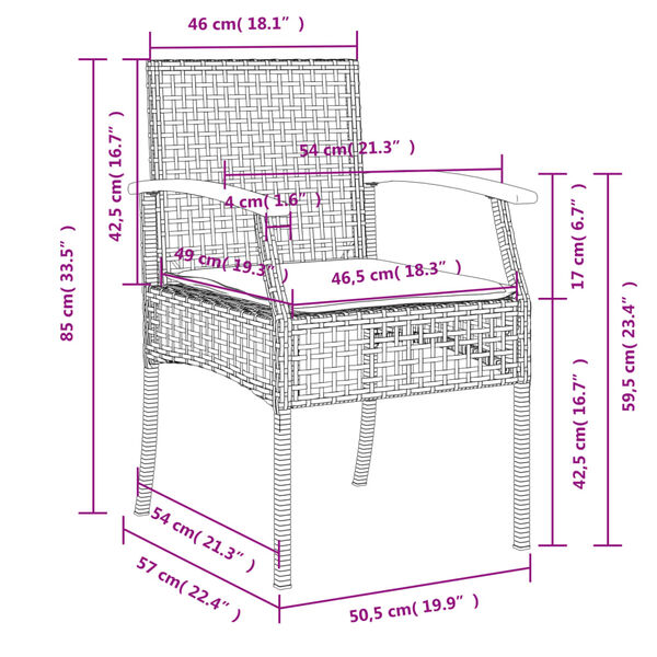 vidaXL 3 Piece Garden Dining Set with Cushions Beige Poly Rattan