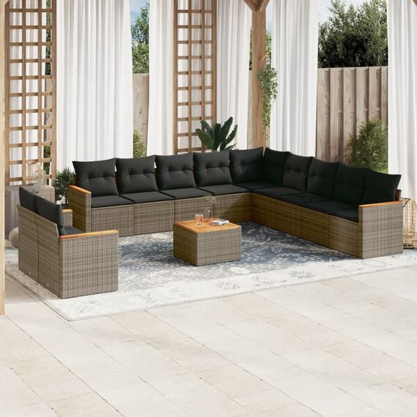 vidaXL 12 Piece Garden Sofa Set with Cushions Grey Poly Rattan