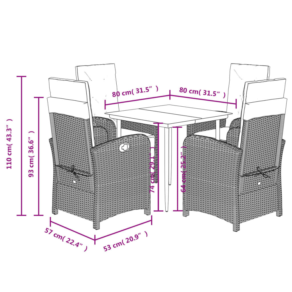 vidaXL 5 Piece Garden Dining Set with Cushions Grey Poly Rattan