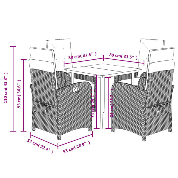 vidaXL 5 Piece Garden Dining Set with Cushions Grey Poly Rattan