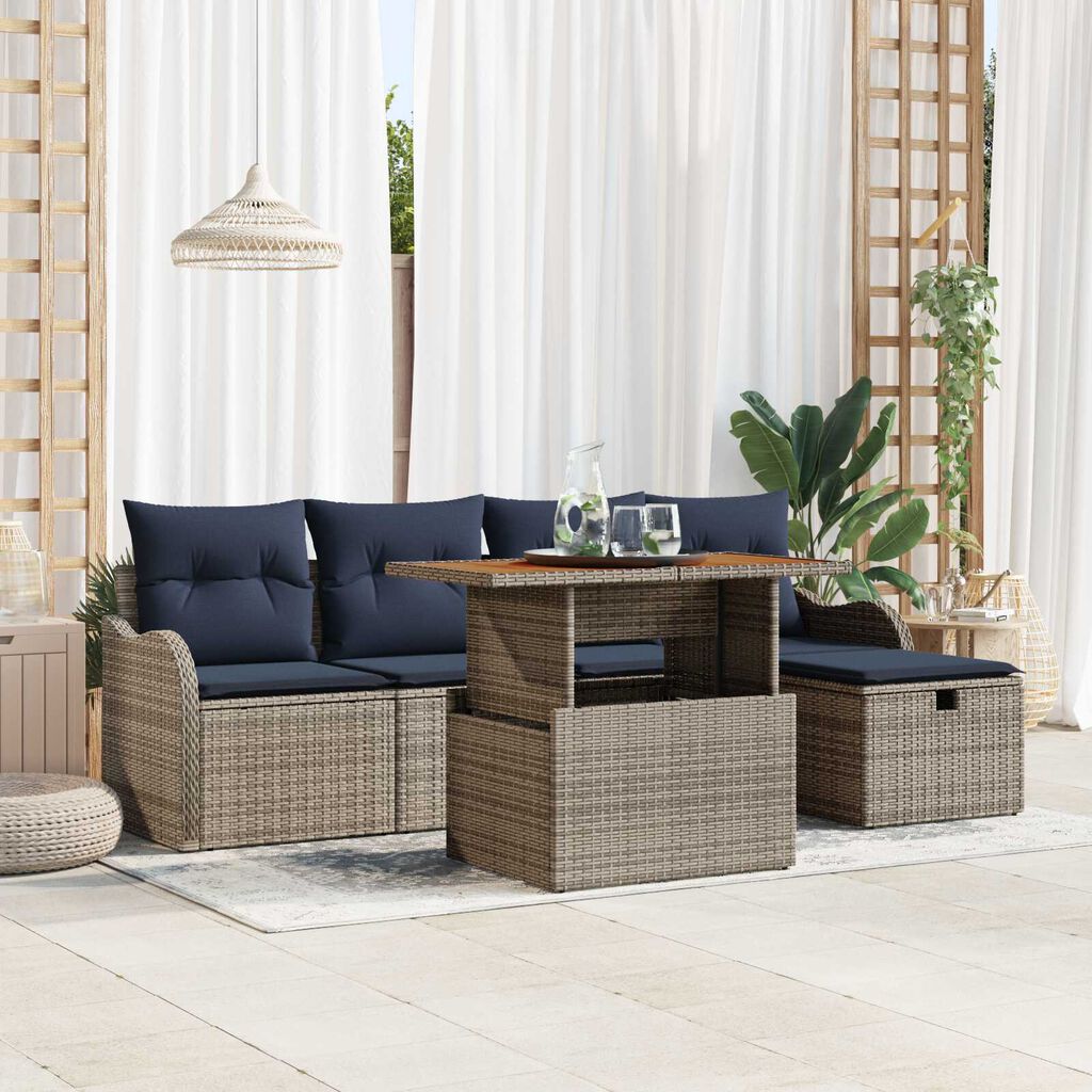 vidaXL 6 Piece Garden Sofa Set with Cushions Grey Poly Rattan