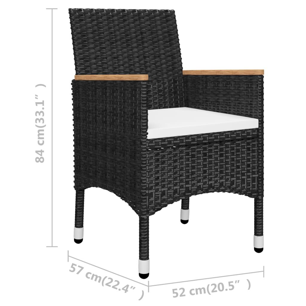 vidaXL 3 Piece Bistro Set Poly Rattan and Tempered Glass Black