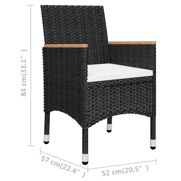 vidaXL 3 Piece Bistro Set Poly Rattan and Tempered Glass Black