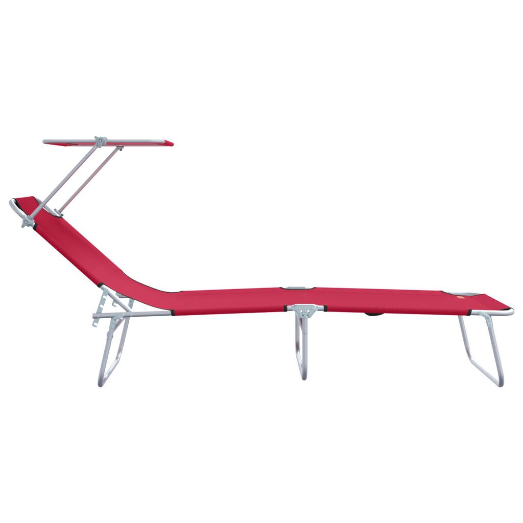 vidaXL Folding Sun Lounger with Canopy Steel and Fabric Red