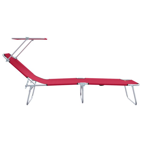 vidaXL Folding Sun Lounger with Canopy Steel and Fabric Red