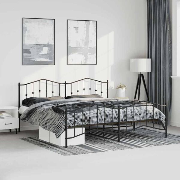 vidaXL Metal Bed Frame without Mattress with Footboard&nbsp;Black 193x203cm