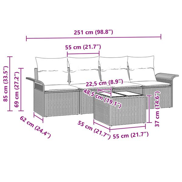 vidaXL Garden Sofa Set 5 pcs Brown Poly rattan